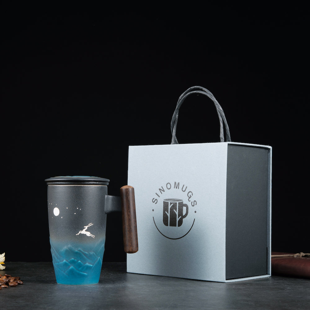 Moonlit Forest Mug – Porcelain Grace with Elk Motif