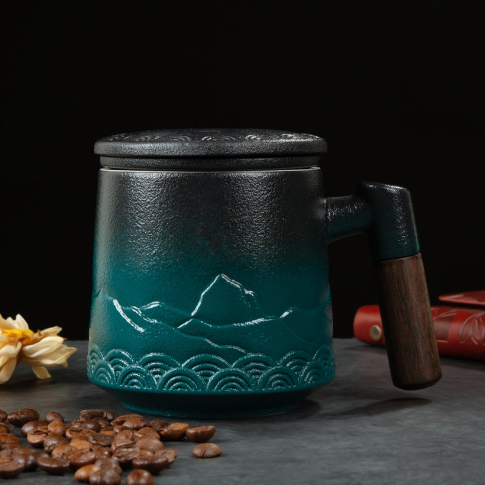 Nature-Inspired Porcelain Mug – Mountain Meets Ocean