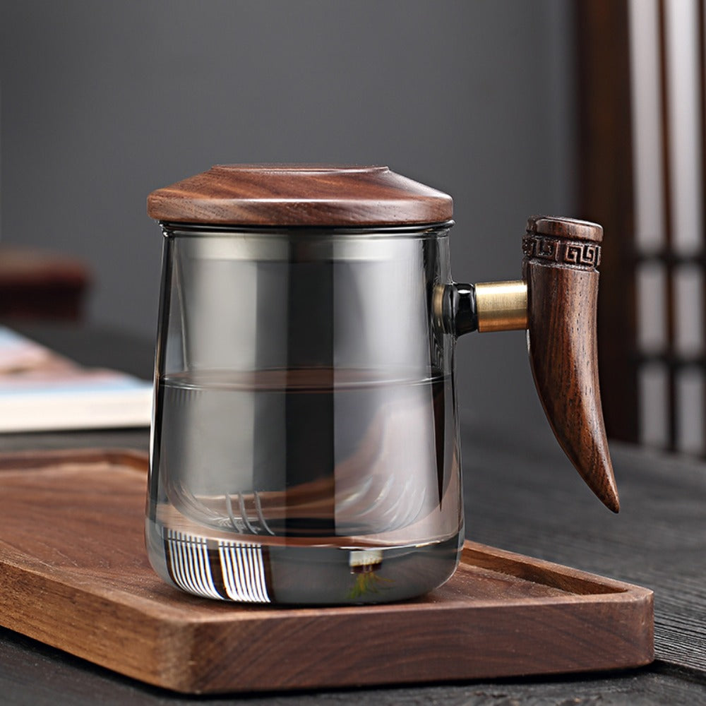Textured Glass Mug with Wooden Handle