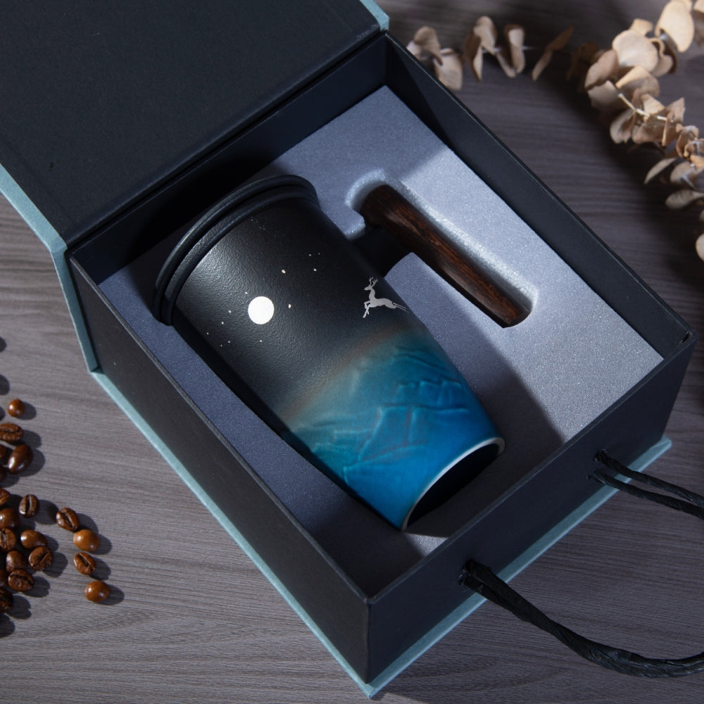 Moonlit Forest Mug – Porcelain Grace with Elk Motif