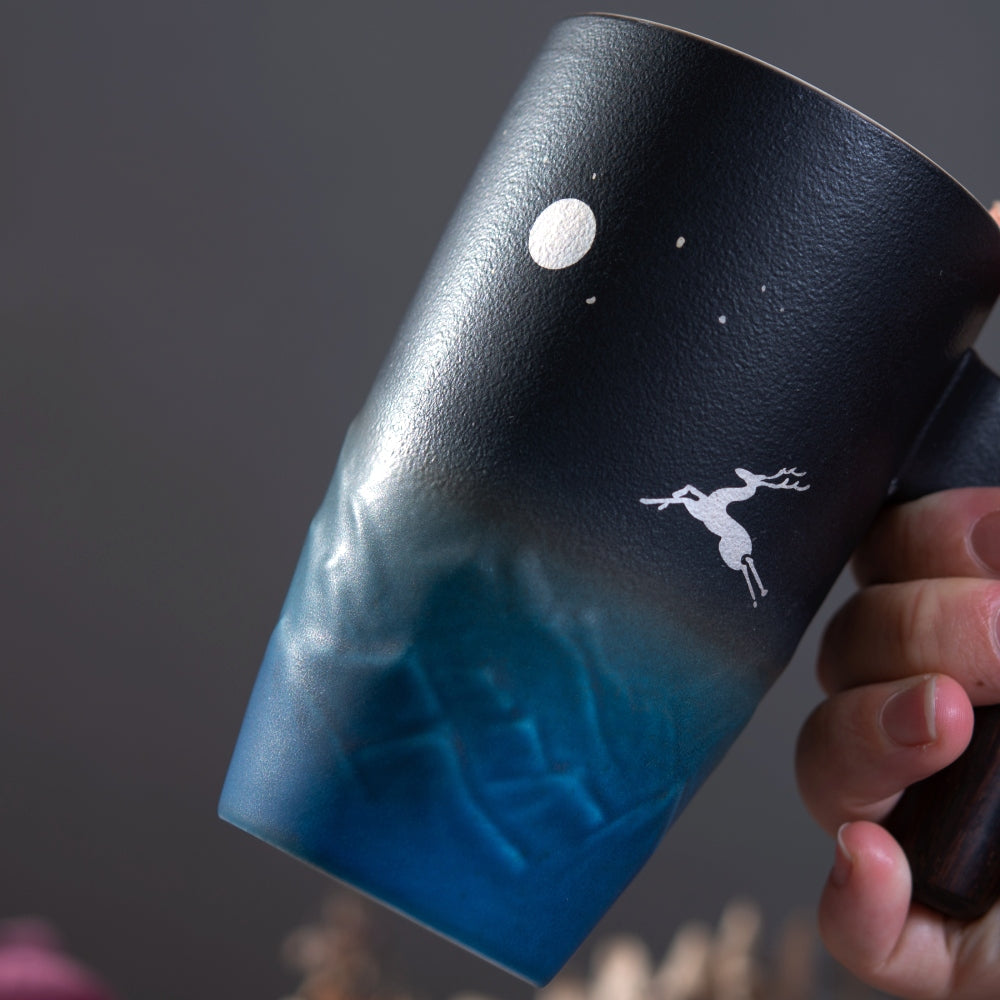 Moonlit Forest Mug – Porcelain Grace with Elk Motif