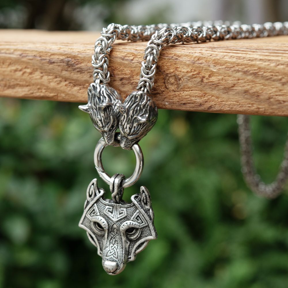 Vikings Wolf Head Necklace Stainless Steel Pendant Necklace