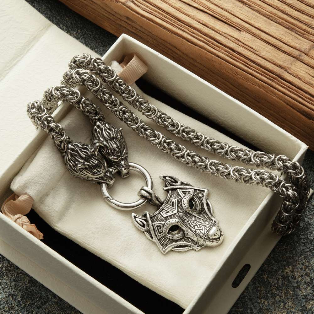 Vikings Wolf Head Necklace Stainless Steel Pendant Necklace