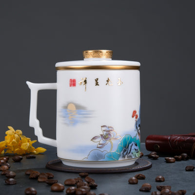 Two Rabbits Mutton Fat Jade Porcelain Mug