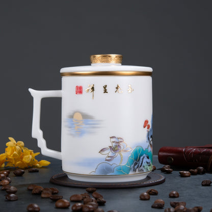 Two Rabbits Mutton Fat Jade Porcelain Mug
