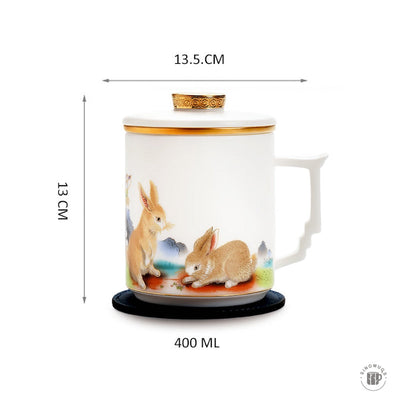 Two Rabbits Mutton Fat Jade Porcelain Mug