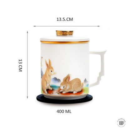 Two Rabbits Mutton Fat Jade Porcelain Mug