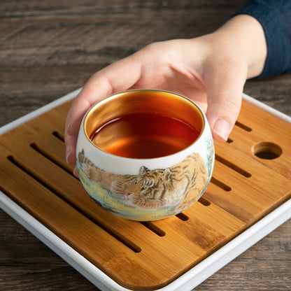 Tiger Tea Cup - Mutton Fat Jade Porcelain