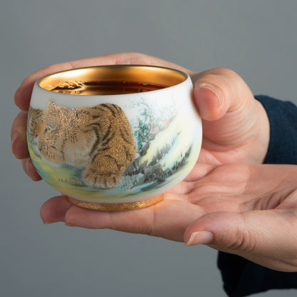 Tiger Tea Cup - Mutton Fat Jade Porcelain