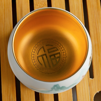 Tiger Tea Cup - Mutton Fat Jade Porcelain