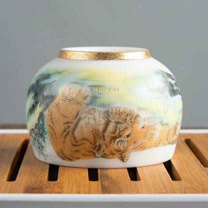 Tiger Tea Cup - Mutton Fat Jade Porcelain
