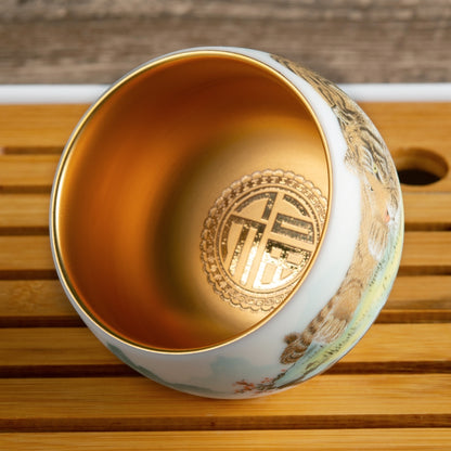 Tiger Tea Cup - Mutton Fat Jade Porcelain