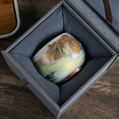 Tiger Tea Cup - Mutton Fat Jade Porcelain