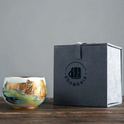 Tiger Tea Cup - Mutton Fat Jade Porcelain