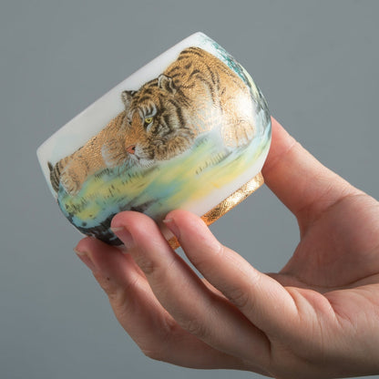 Tiger Tea Cup - Mutton Fat Jade Porcelain