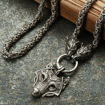 Vikings Wolf Head Necklace Stainless Steel Pendant Necklace