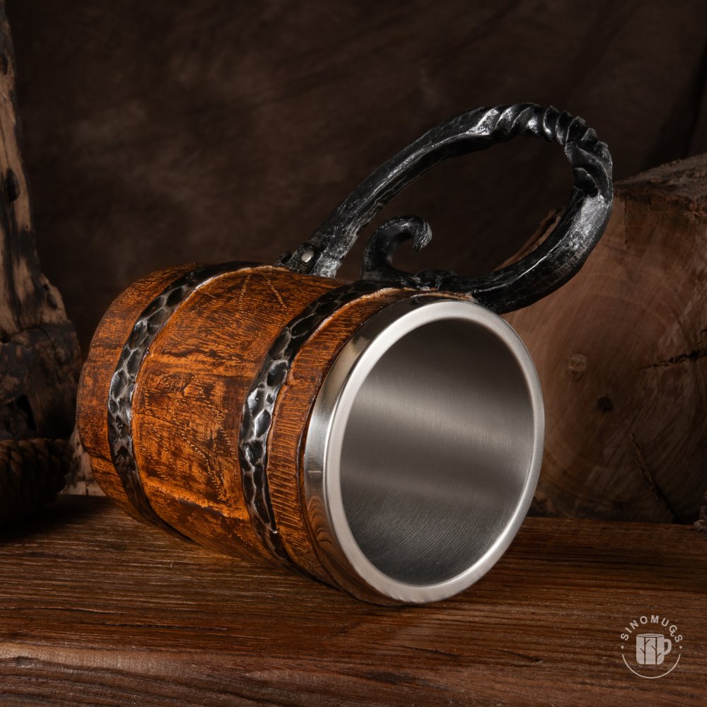 Viking Beer Mug Double Wall Insulated Whiskey Barrel Cup Viking